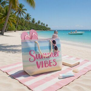 NWT Sea Breeze I Canvas "Summer Vibes" Tote Bag with rope handle